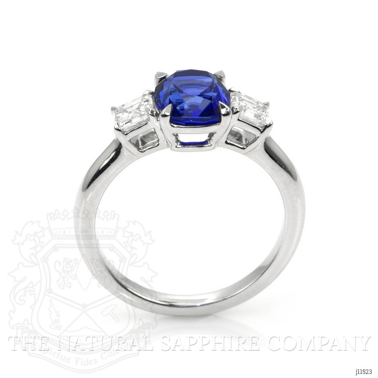 2.30 Ct. Blue Sapphire and Natural Diamond Three Stone Ring, 18K White Gold