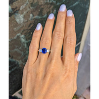 2.30 Ct. Blue Sapphire and Natural Diamond Three Stone Ring, 18K White Gold Life Style