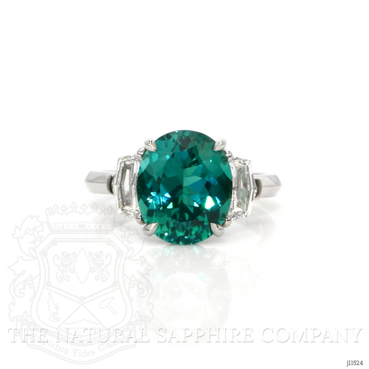 4.47 Ct. Paraiba Tourmaline Natural Diamond Three Stone Ring, Platinum 950