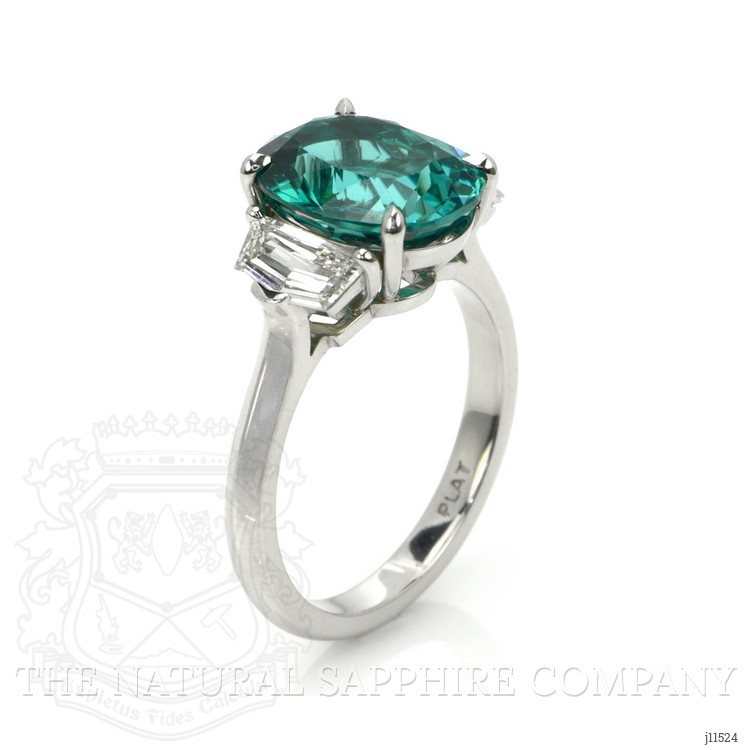 4.47 Ct. Paraiba Tourmaline Natural Diamond Three Stone Ring, Platinum 950