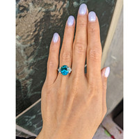 4.47 Ct. Paraiba Tourmaline Natural Diamond Three Stone Ring, Platinum 950 Life Style
