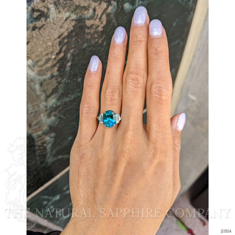 4.47 Ct. Paraiba Tourmaline Natural Diamond Three Stone Ring, Platinum 950