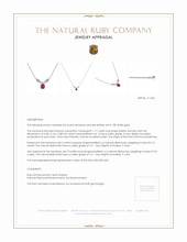 1.17 Ct. Pinkish Red Ruby and Natural Diamond Pave Necklace, 18K White Gold Appraisal