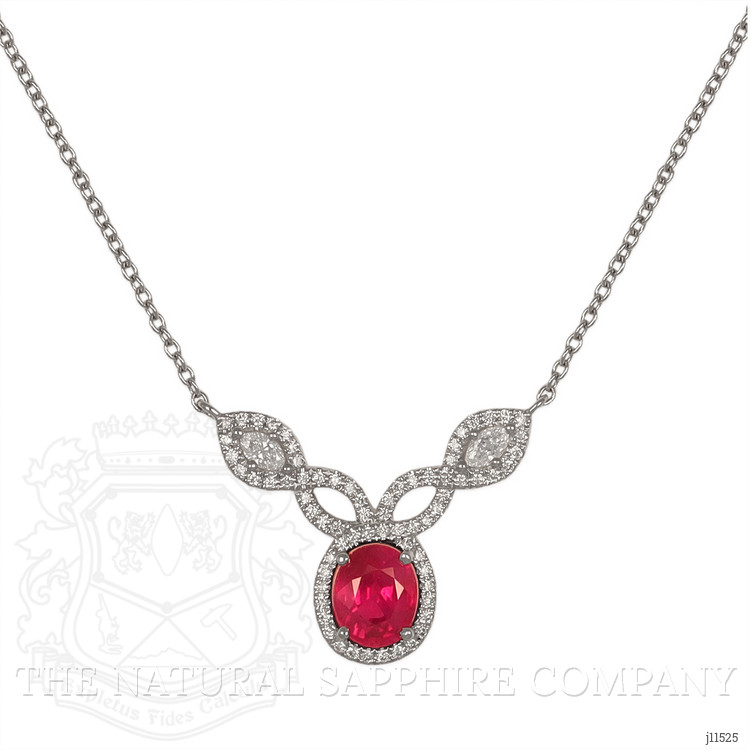 1.17 Ct. Ruby Natural Diamond Pave Necklace, 18K White Gold
