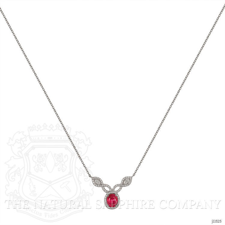 1.17 Ct. Ruby Natural Diamond Pave Necklace, 18K White Gold