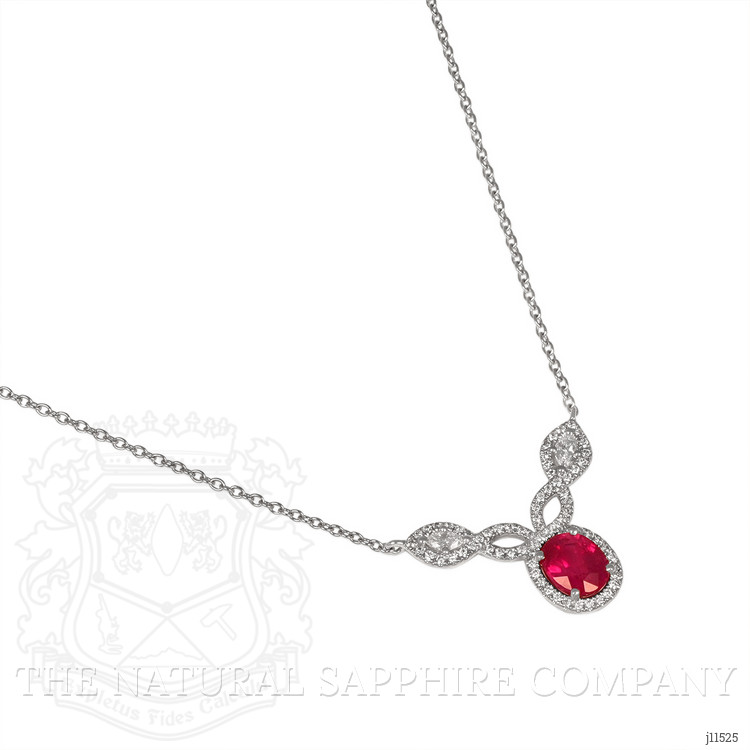 1.17 Ct. Ruby Natural Diamond Pave Necklace, 18K White Gold
