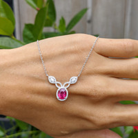 1.17 Ct. Ruby Natural Diamond Pave Necklace, 18K White Gold Life Style