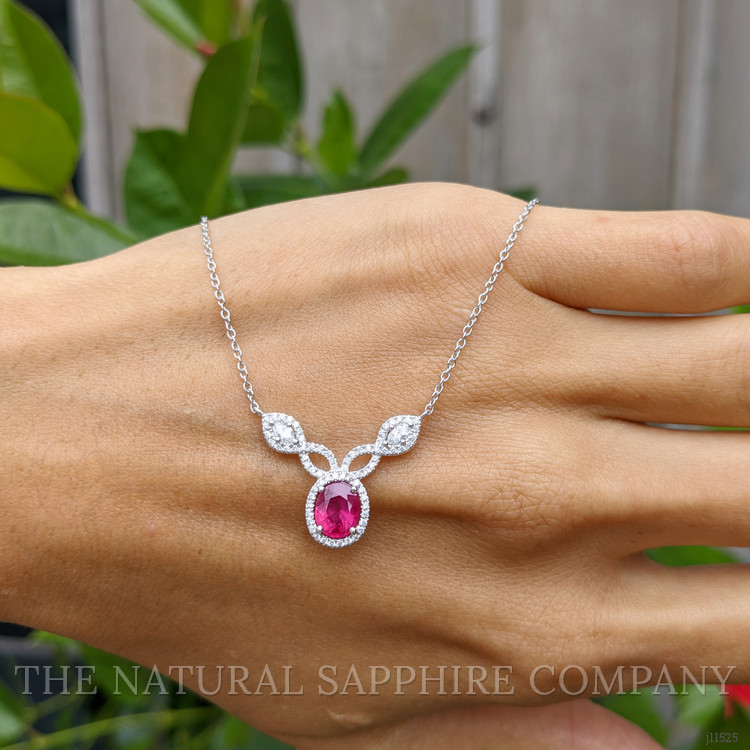 1.17 Ct. Ruby Natural Diamond Pave Necklace, 18K White Gold