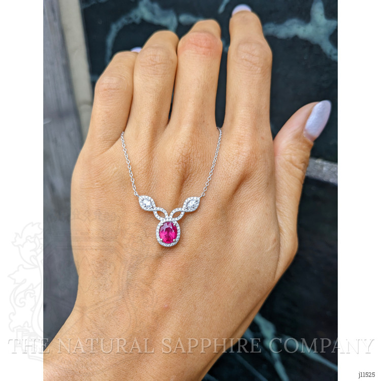 1.17 Ct. Ruby Natural Diamond Pave Necklace, 18K White Gold