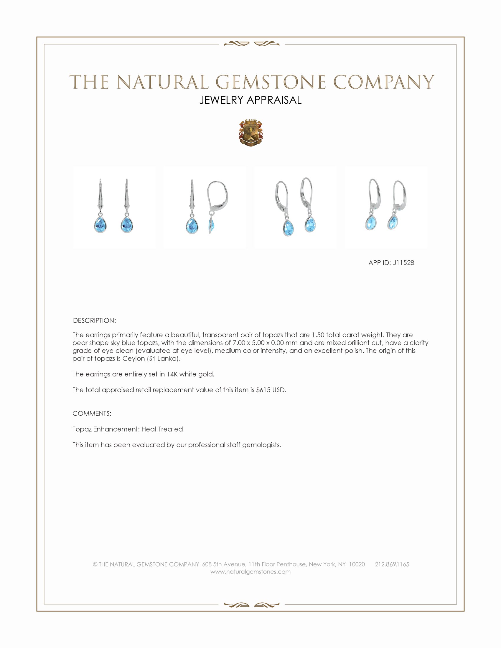 1.50 Ct.Tw. Sky Blue Topaz Bezel Earrings, 14K White Gold