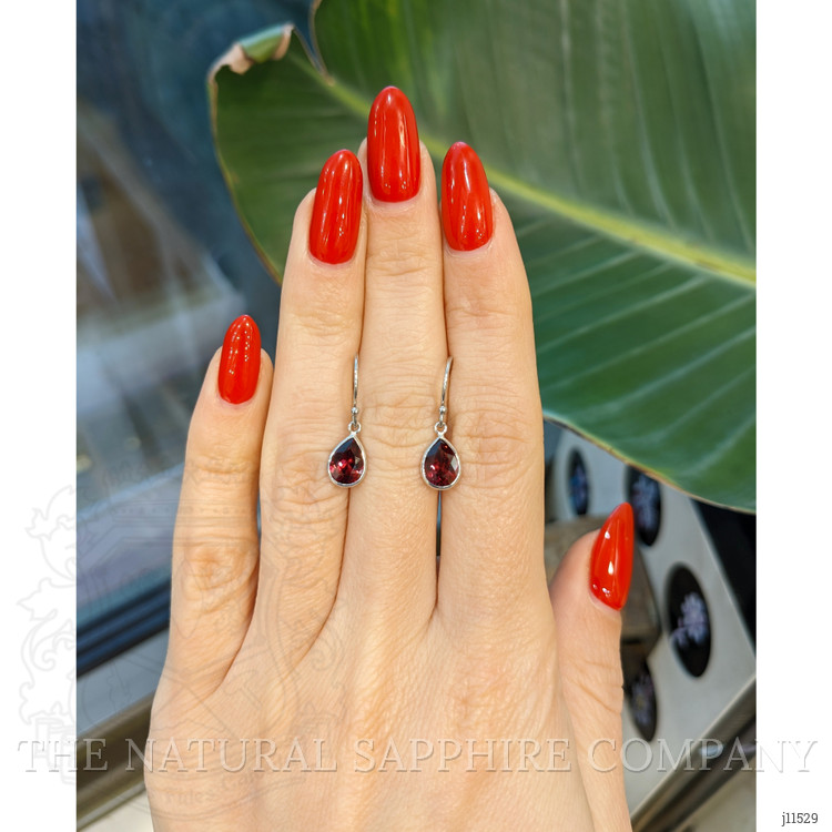 2.50 Ct.Tw. Purplish Red Garnet Bezel Earrings, 14K White Gold