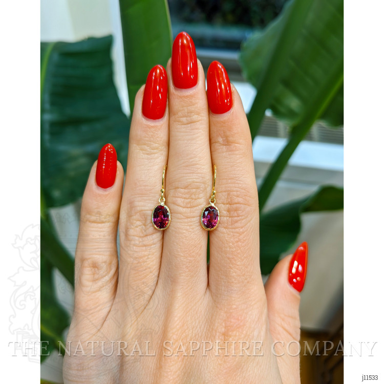 3.20 Ct.Tw. Purplish Red Garnet Bezel Earrings, 14K White Gold