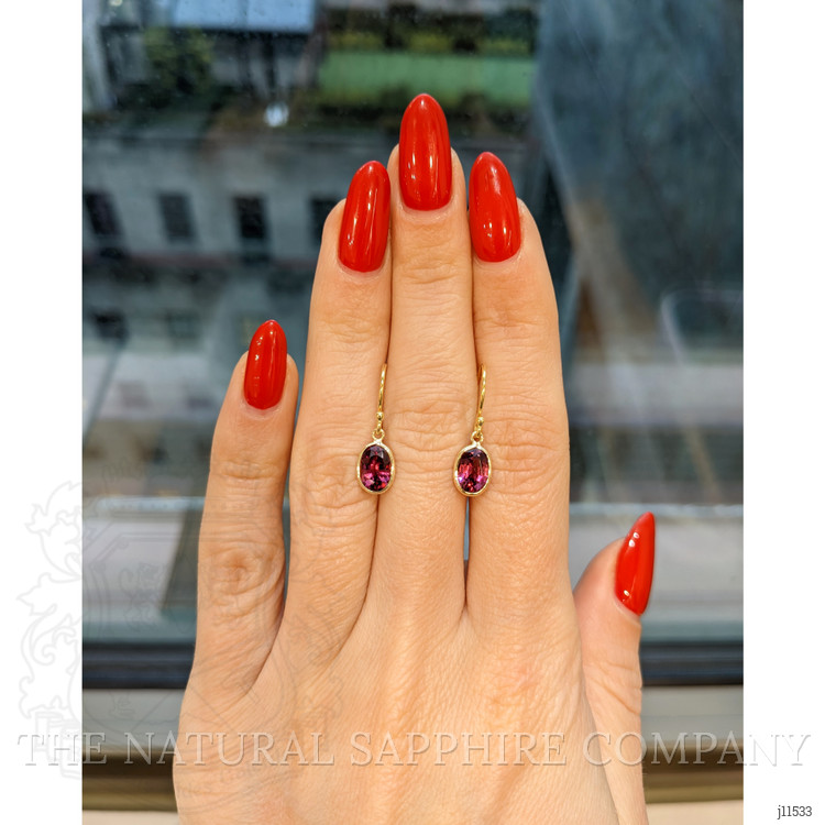 3.20 Ct.Tw. Purplish Red Garnet Bezel Earrings, 14K White Gold