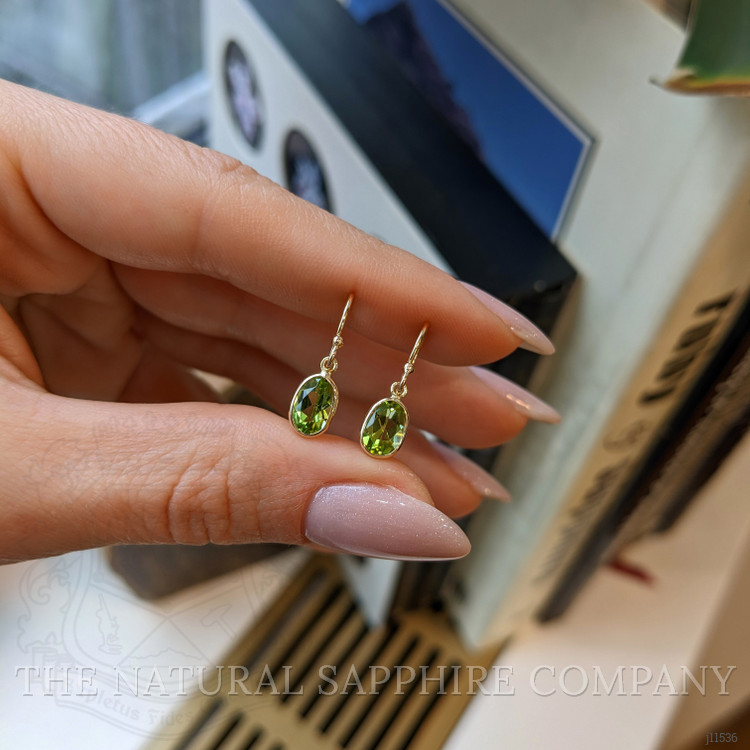 1.75 Ct.Tw. Green Peridot Bezel Earrings, 14K Yellow Gold