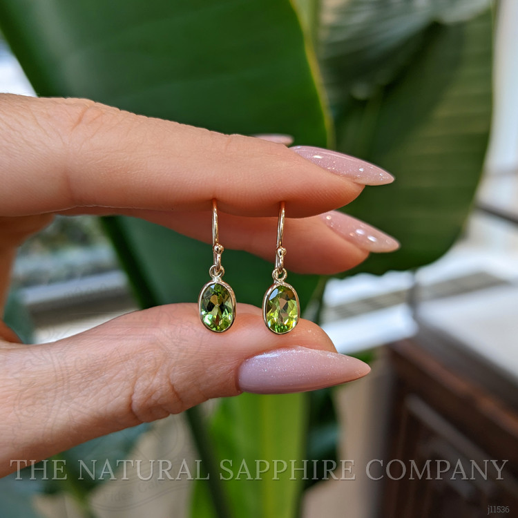 1.75 Ct.Tw. Green Peridot Bezel Earrings, 14K Yellow Gold