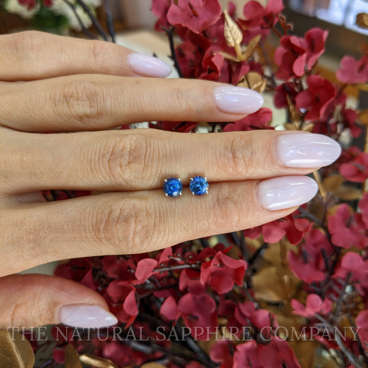 1.20 Ct.Tw. Blue Sapphire Studs Earrings, 14K White Gold