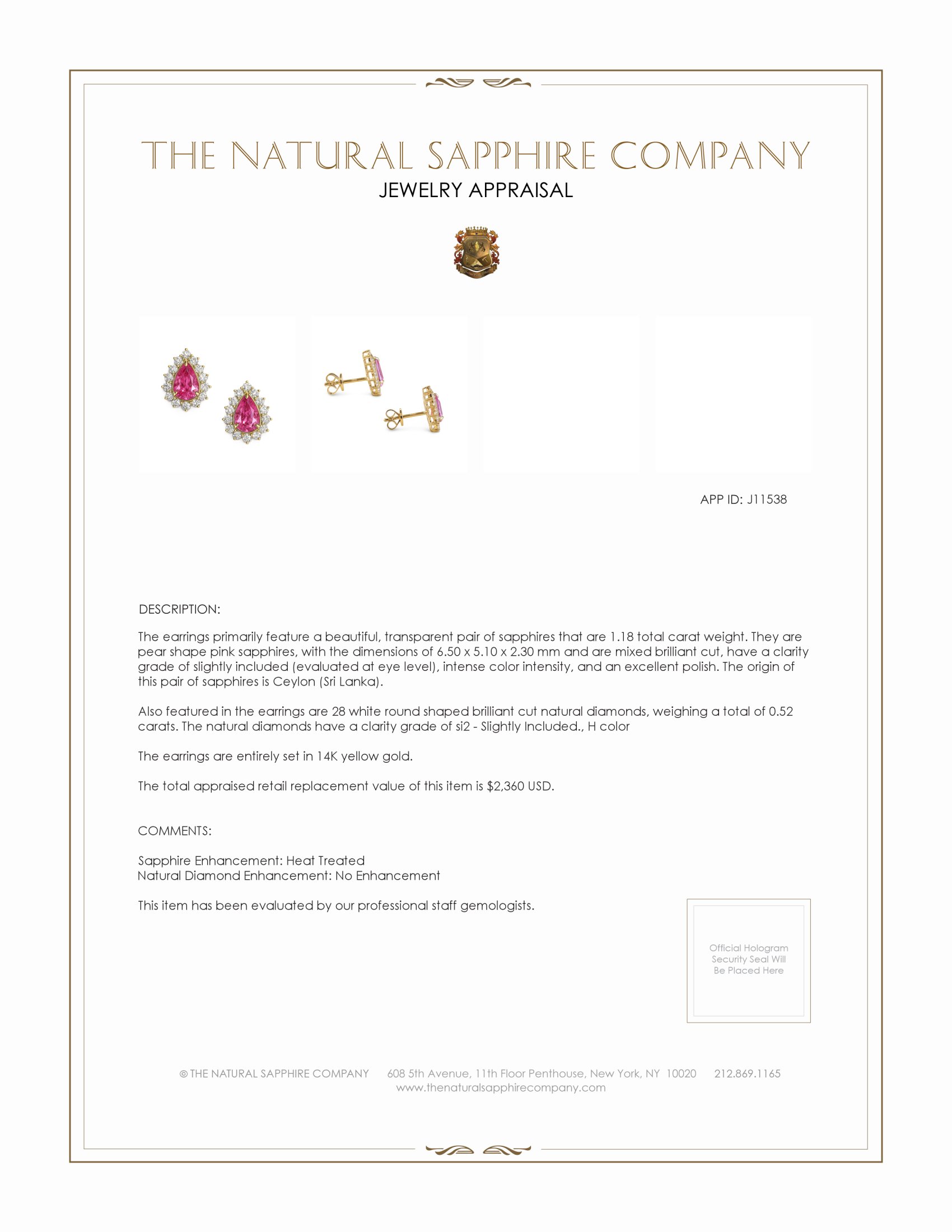 1.18 Ct.Tw. Pink Sapphire and Natural Diamond Studs Earrings, 14K Yellow Gold