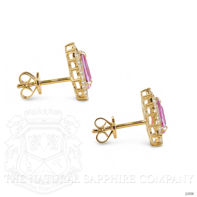 1.18 Ct.Tw. Pink Sapphire and Natural Diamond Halo Earrings, 14K Yellow Gold