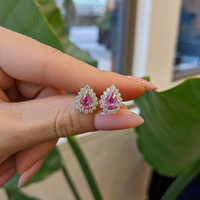 1.18&nbsp;Ct.Tw.Total Carat Weight Pink Sapphire and Natural Diamond Halo Earrings, 14K Yellow Gold Life Style