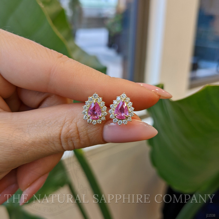 1.18 Ct.Tw. Pink Sapphire and Natural Diamond Halo Earrings, 14K Yellow Gold