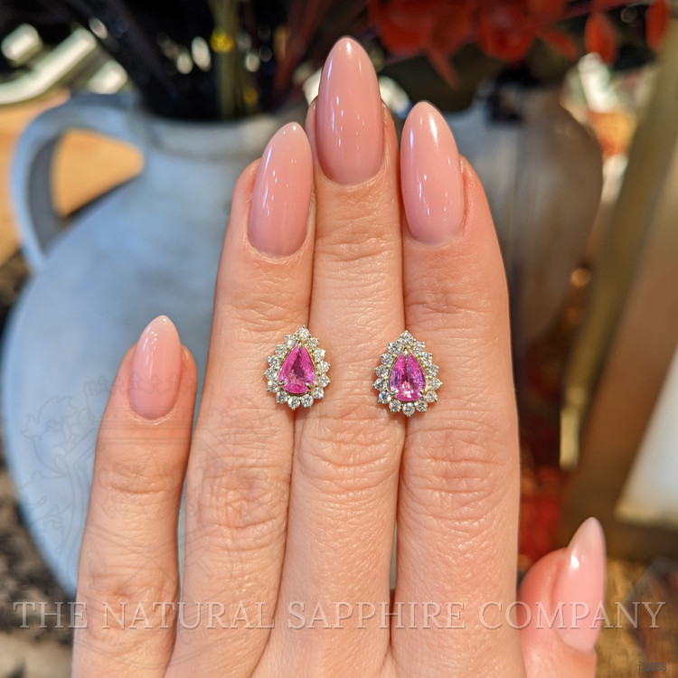 1.18 Ct.Tw. Pink Sapphire and Natural Diamond Halo Earrings, 14K Yellow Gold