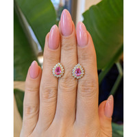 1.18&nbsp;Ct.Tw.Total Carat Weight Pink Sapphire and Natural Diamond Halo Earrings, 14K Yellow Gold Life Style