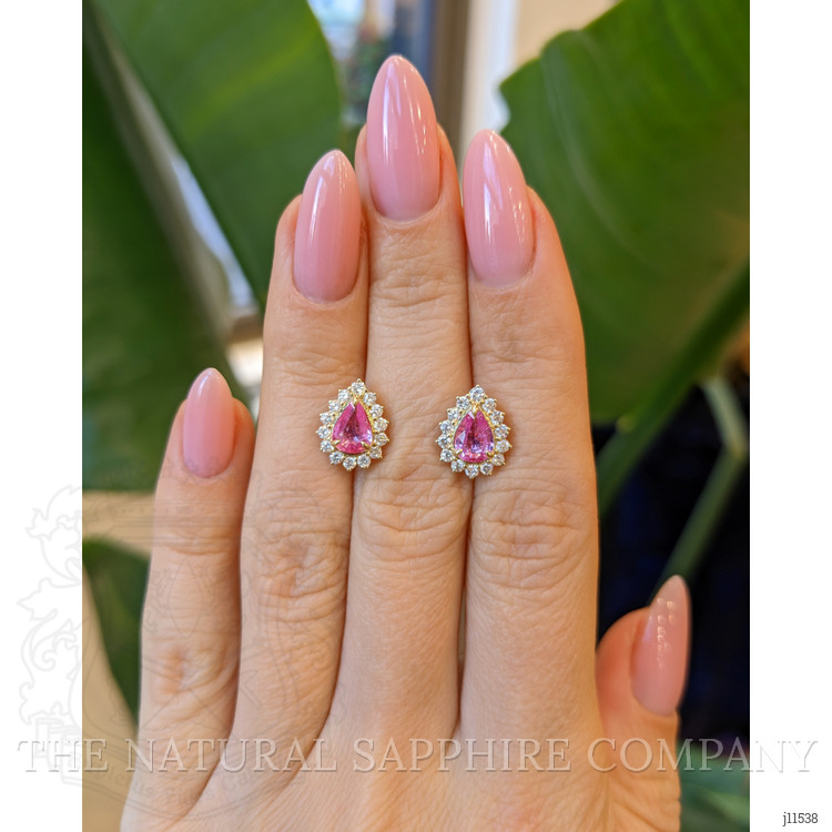 1.18 Ct.Tw. Pink Sapphire and Natural Diamond Halo Earrings, 14K Yellow Gold