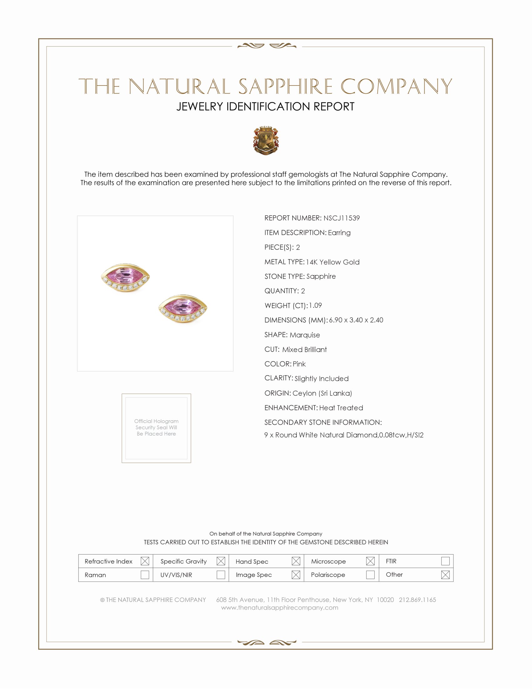 1.09 Ct.Tw. Pink Sapphire and Natural Diamond Studs Earrings, 14K Yellow Gold