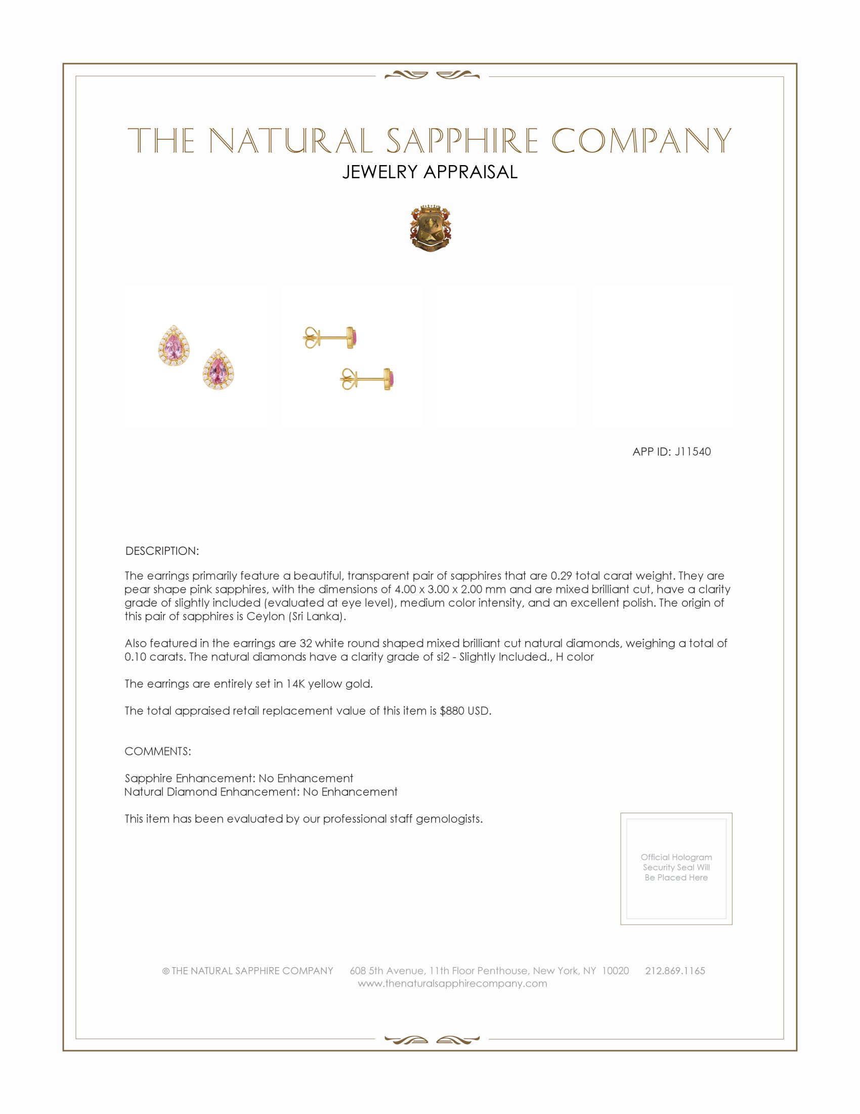 0.29 Ct.Tw. Pink Sapphire and Natural Diamond Studs Earrings, 14K Yellow Gold