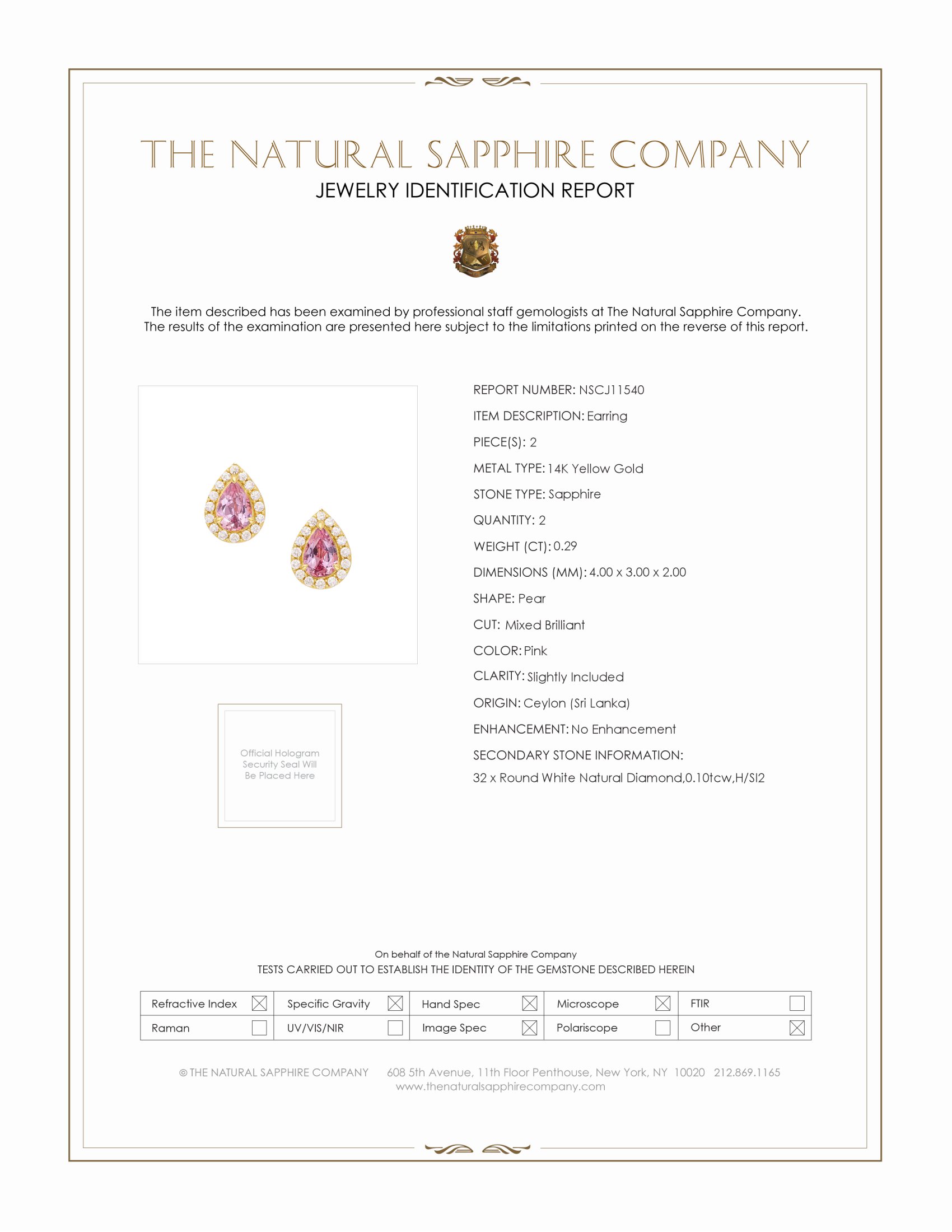 0.29 Ct.Tw. Pink Sapphire and Natural Diamond Studs Earrings, 14K Yellow Gold