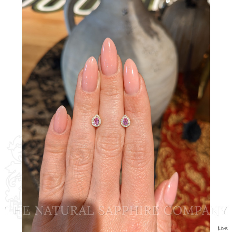 0.29 Ct.Tw. Pink Sapphire and Natural Diamond Studs Earrings, 14K Yellow Gold