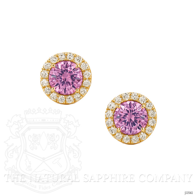 0.71 Ct.Tw. Pink Sapphire and Natural Diamond Studs Earrings, 14K Yellow Gold