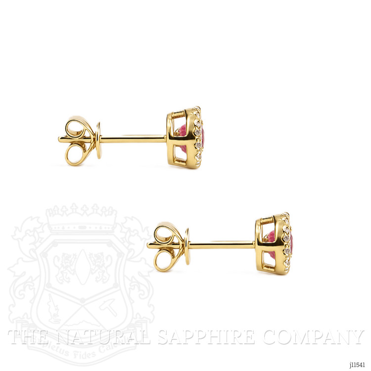0.71 Ct.Tw. Pink Sapphire and Natural Diamond Studs Earrings, 14K Yellow Gold