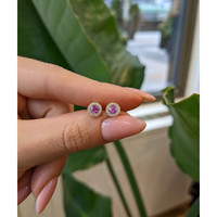 0.71&nbsp;Ct.Tw.Total Carat Weight Pink Sapphire and Natural Diamond Studs Earrings, 14K Yellow Gold Life Style