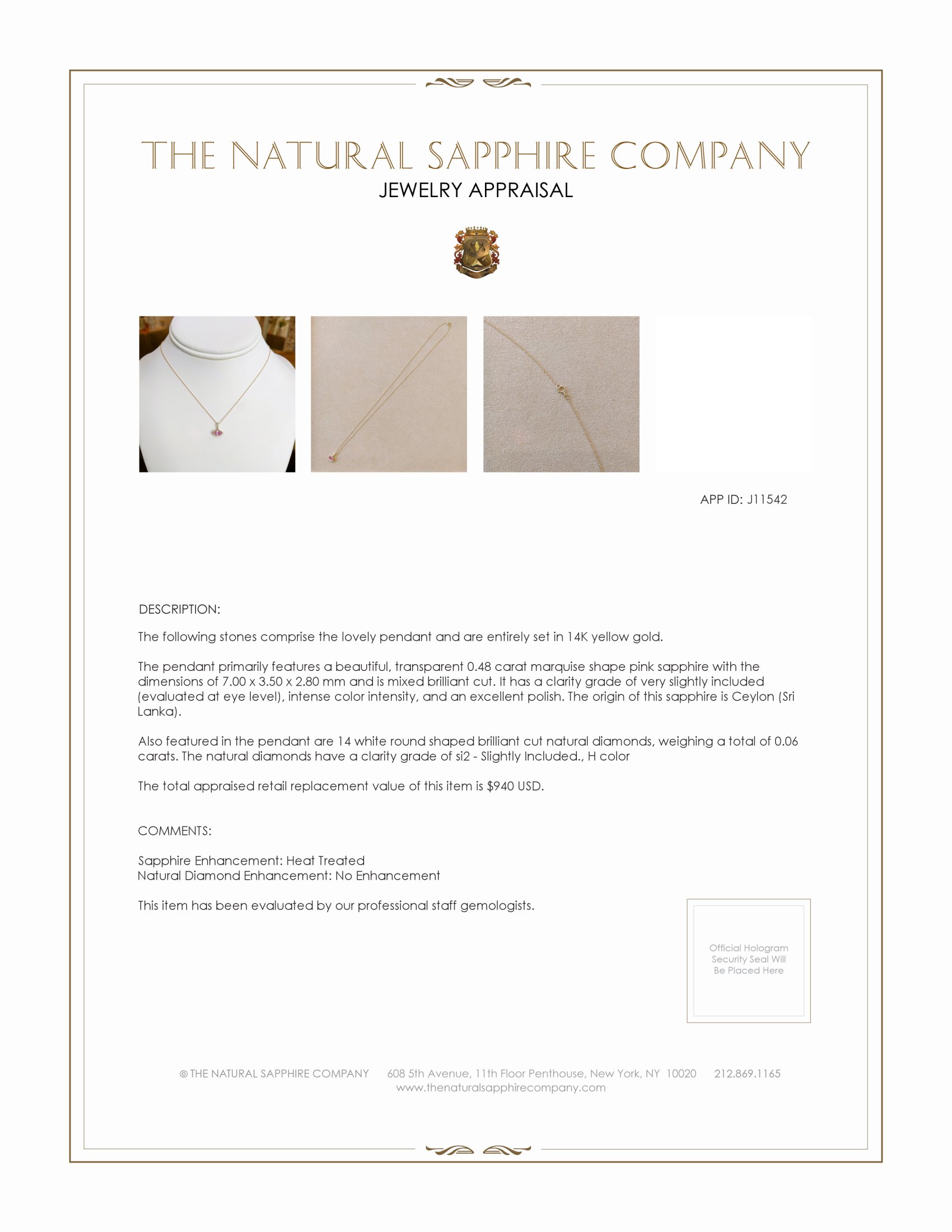 0.48 Ct. Pink Sapphire and Natural Diamond Pave Pendant, 14K Yellow Gold