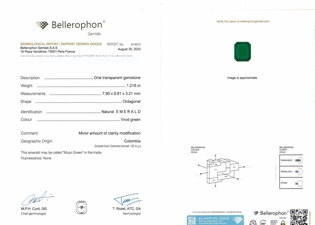 1.21 Ct. Emerald and Natural Diamond Three Stone Ring, 18K White & Yellow