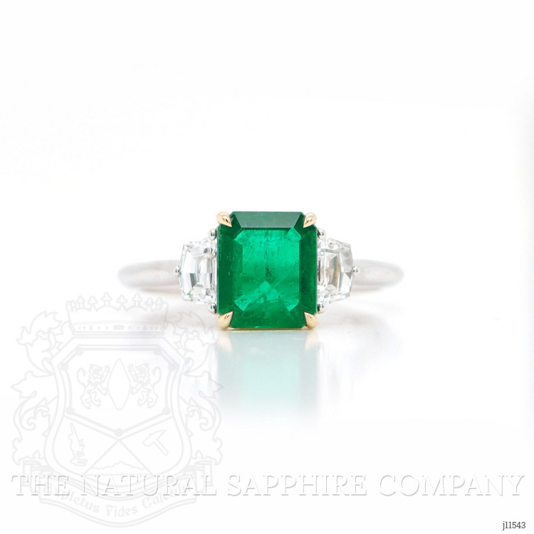 1.21 Ct. Emerald Natural Diamond Three Stone Ring, 18K White & Yellow