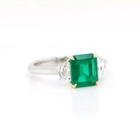 1.21 Ct. Emerald Natural Diamond Three Stone Ring, 18K White & Yellow Image