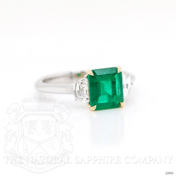 1.21 Ct. Emerald Natural Diamond Three Stone Ring, 18K White & Yellow