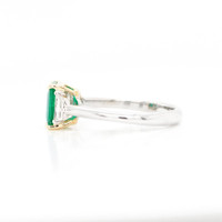 1.21 Ct. Emerald Natural Diamond Three Stone Ring, 18K White & Yellow Image