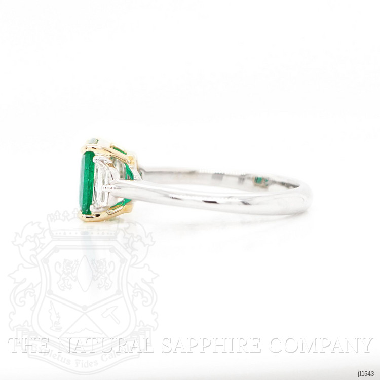 1.21 Ct. Emerald Natural Diamond Three Stone Ring, 18K White & Yellow