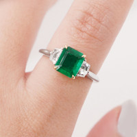 1.21 Ct. Emerald Natural Diamond Three Stone Ring, 18K White & Yellow Image