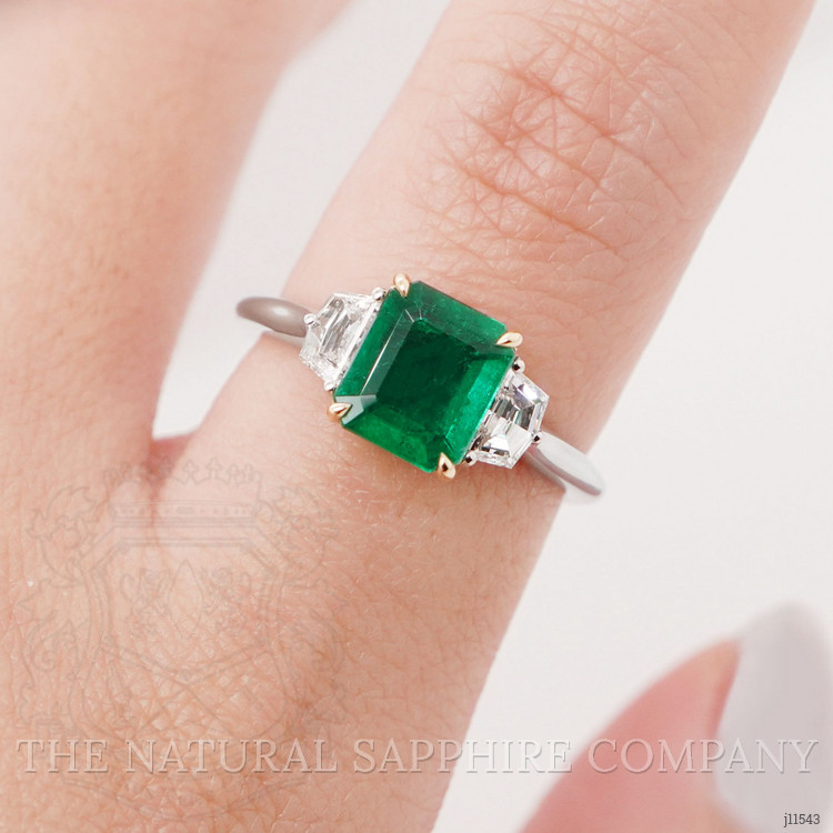 1.21 Ct. Emerald Natural Diamond Three Stone Ring, 18K White & Yellow