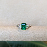 1.21 Ct. Emerald Natural Diamond Three Stone Ring, 18K White & Yellow Life Style