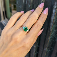 1.21 Ct. Emerald Natural Diamond Three Stone Ring, 18K White & Yellow Life Style