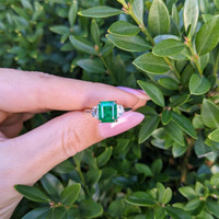 1.21 Ct. Emerald Natural Diamond Three Stone Ring, 18K White & Yellow Life Style
