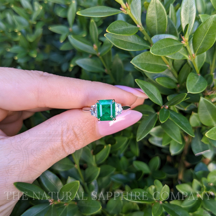 1.21 Ct. Emerald Natural Diamond Three Stone Ring, 18K White & Yellow