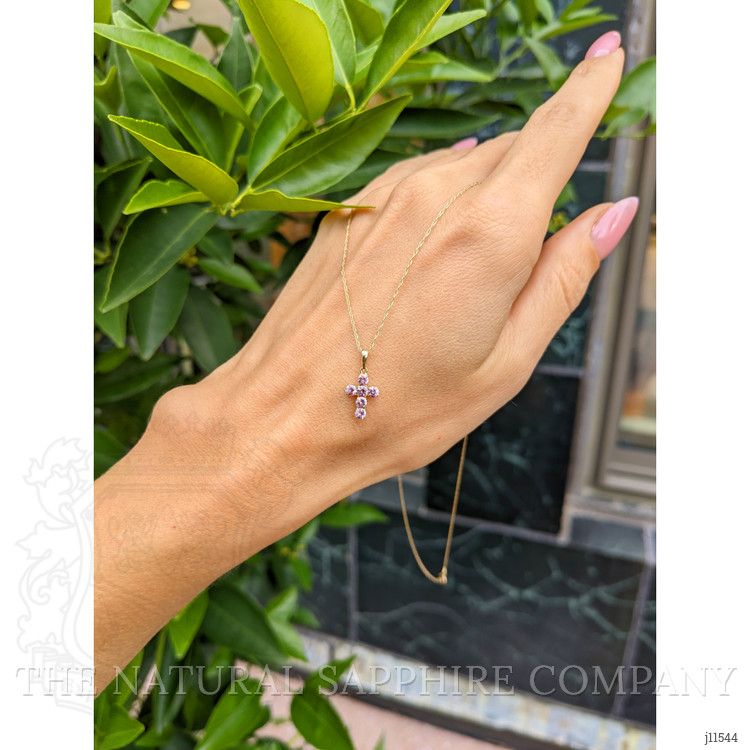 0.54 Ct. Pink Sapphire Pave Pendant, 14K Yellow Gold