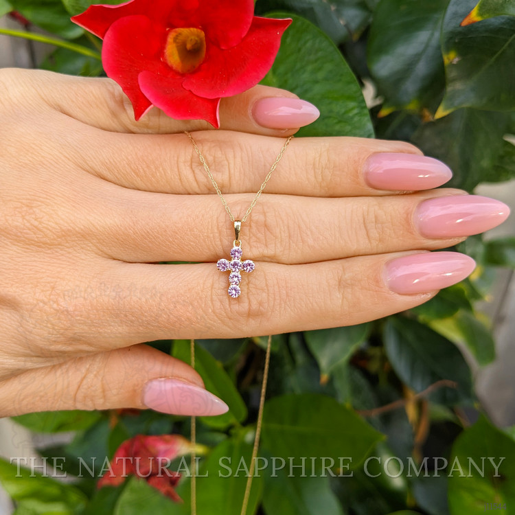 0.54 Ct. Pink Sapphire Pave Pendant, 14K Yellow Gold