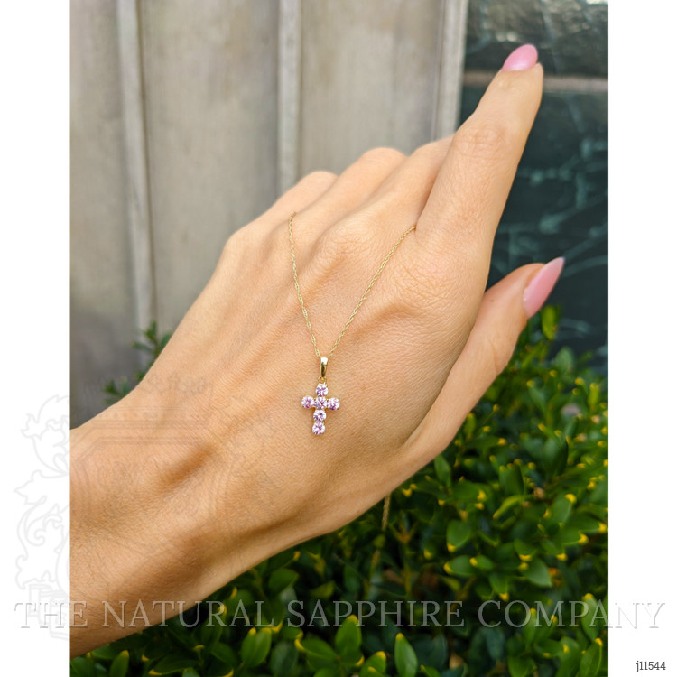 0.54 Ct. Pink Sapphire Pave Pendant, 14K Yellow Gold